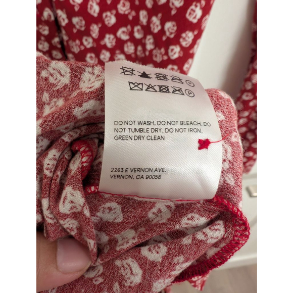 $198 Reformation Brighton Button Down Shirt Dress Red Burgundy White floral sz S - Picture 7 of 8